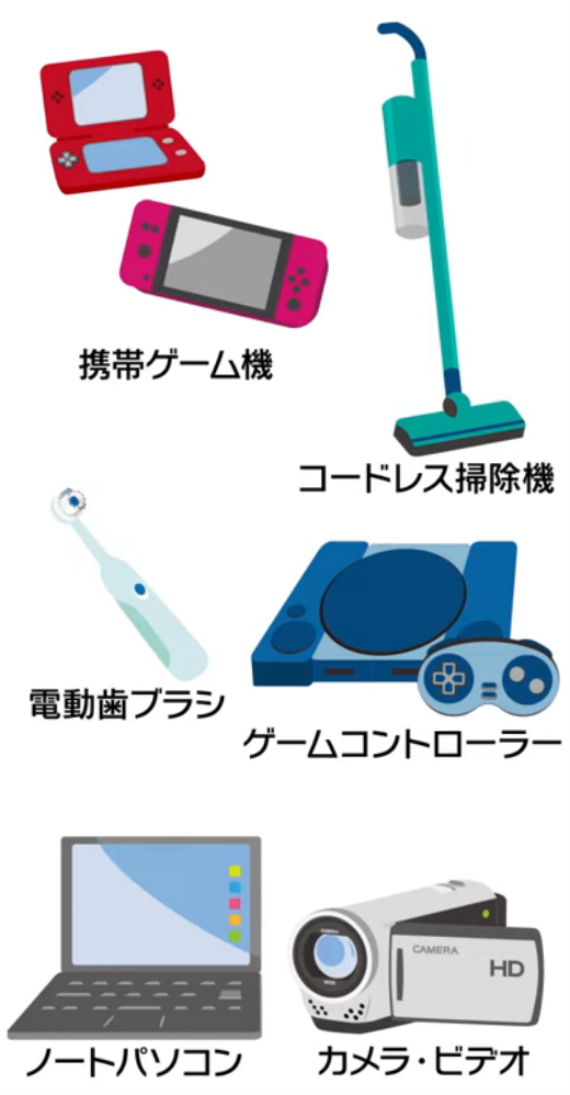 リチウムイオン電池が使用されている製品の具体例01